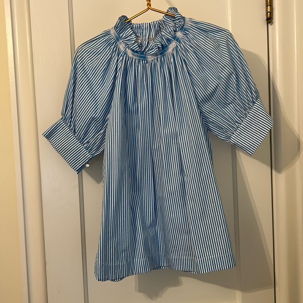 Blue and white stripe tunic top